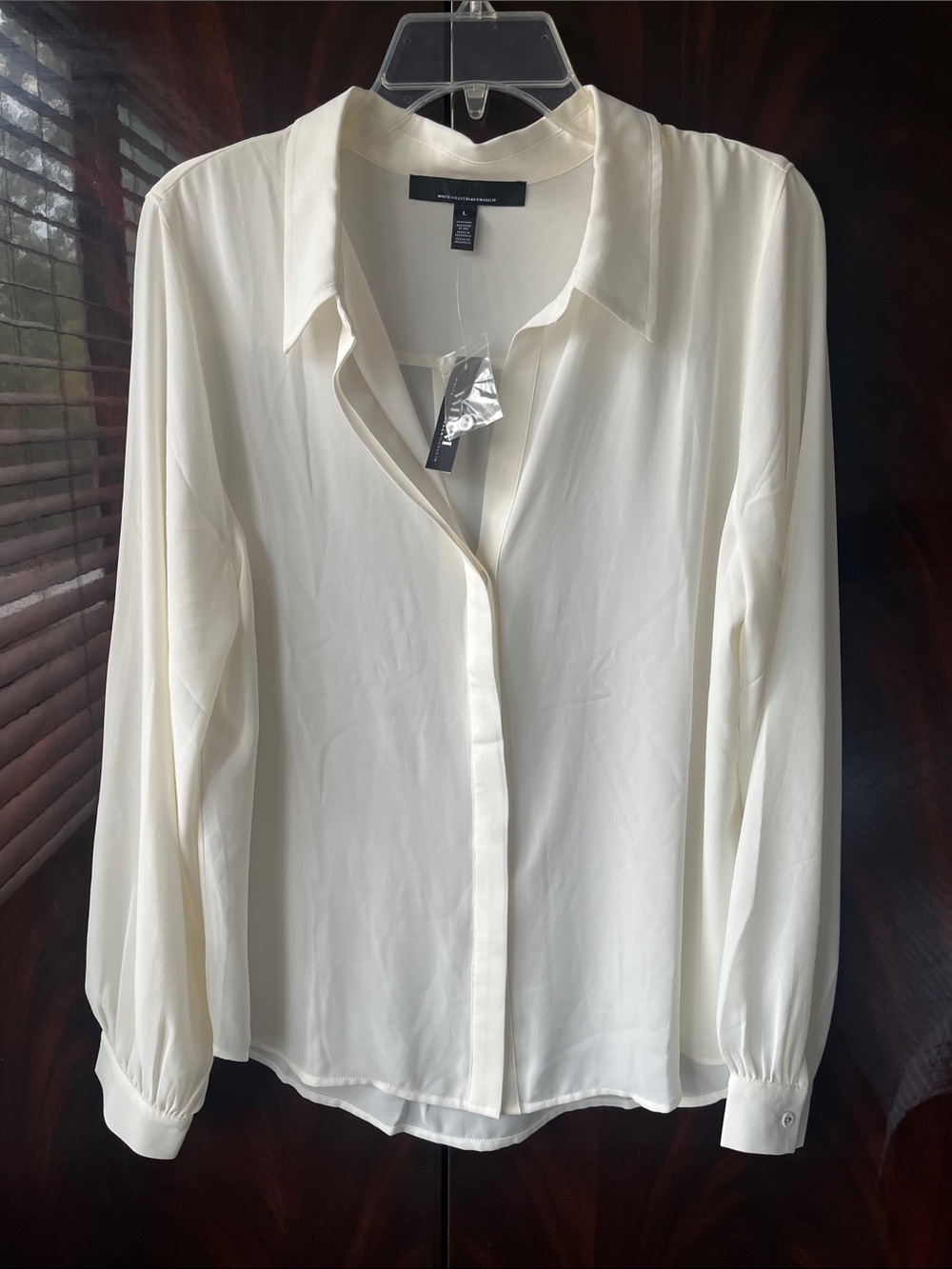 White House Black Market Ivory Semi-Sheer Button-Down Blouse